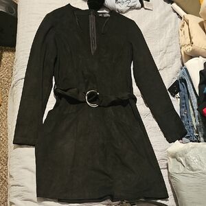 Black Sude Long Sleeve Dress with Belt